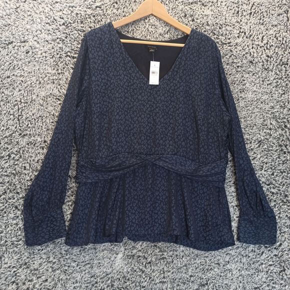 Ann Taylor Tops - NEW Ann Taylor Top Blouse Women 16 Navy Blue Pullover V-Neck Long Sleeves $89